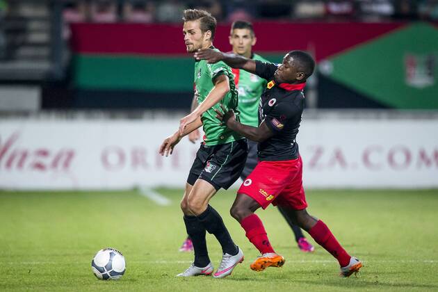 Nijmegen NEC Excelsior Football Eredivsie season 2015 2016 12 08 2015 Stadium the Goffert NEC player Christian Santos L Excelsior player Nigel Hasselbaink R NEC Excelsior