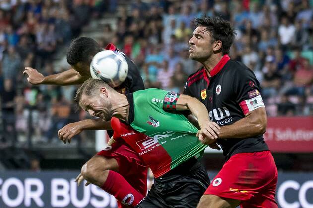 Nijmegen NEC Excelsior Football Eredivsie season 2015 2016 12 08 2015 Stadium the Goffert NEC player Clean from Eijden M Excelsior player Sander Fischer R NEC Excelsior