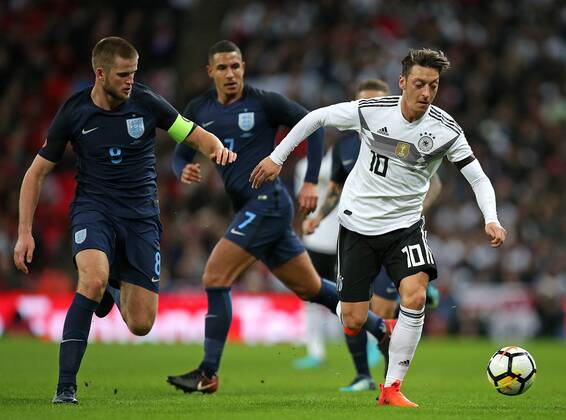 10 11 2017 Soccer International Friendlies England Germany at Wembley National Stadium London v Eric Dier England and Jake Livermore England against Mesut Özil Germany