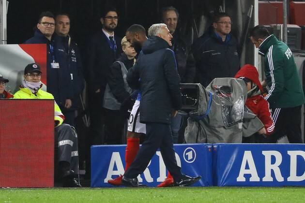 National coach Didier Deschamps France France with Alexandre Lacazette France France 14 11 2017 Germany vs France Rhine Energy Stadium Cologne