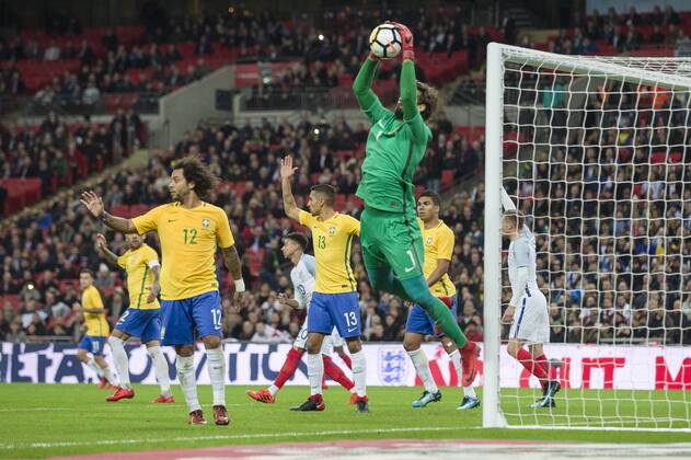 Alisson of Brazil gathers the ball during the International Friendly Länderspiel match between England and Brazil at Wembley Stadium, London, England on 14 November 2017. Copyright: xDarrenxMusgrovex 17720065