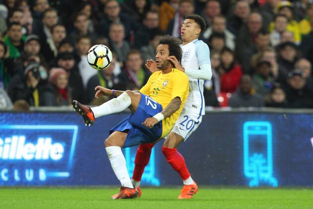 England v Brazil International Friendly L?nderspiel Marcelo of Brazil and Jesse Lingard of England in action during the International Friendly match at Wembley Stadium, London Content Not Available For UK Newspapers Copyright: xPaulxChestertonx FIL-10952-0068