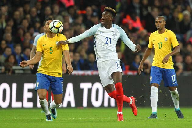 England v Brazil International Friendly L?nderspiel Casemiro of Brazil and Tammy Abraham of England in action during the International Friendly match at Wembley Stadium, London Content Not Available For UK Newspapers Copyright: xPaulxChestertonx FIL-10952-0092