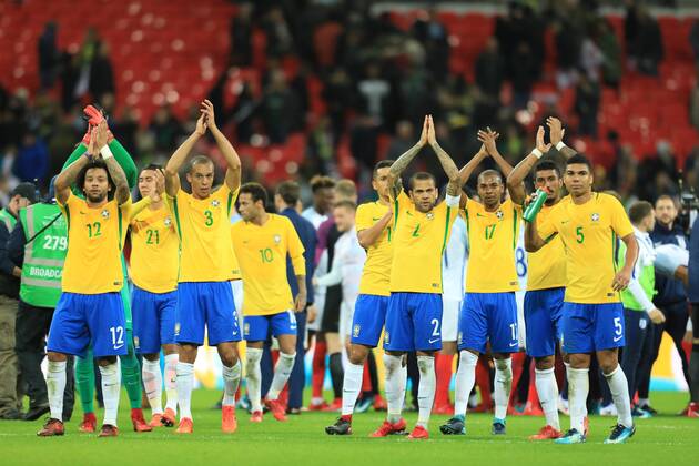 14th November 2017, Wembley Stadium, London, England; International football friendly, England versus Brazil; The Brazil players applaud their fans  ActionPlus11951548