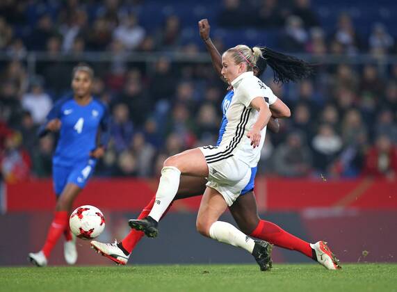 24 11 2017 Football Women International Team Germany France in the SchücoArena Bielefeld v l Mandy Islacker Germany v Griedge Mbock Bathy France