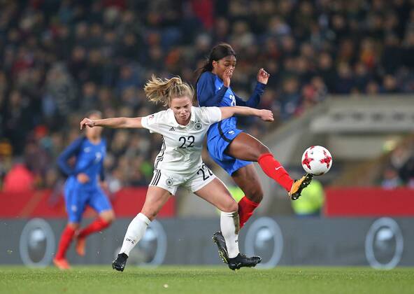 24 11 2017 Football Women Internationals Germany France in the SchücoArena Bielefeld v l Tabea Kemme Germany against Grace Geyoro France