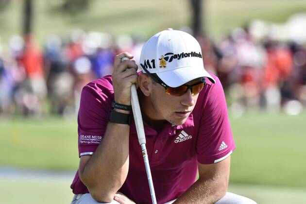 26th November 2017, The Australian Golf Club, Sydney, Australia; Emirates Australian Open Golf, final round; Lucas Herbert (AUS) lines up his final putt on the 18th hole  ActionPlus11956406
