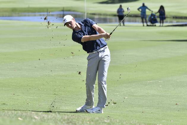 26th November 2017, The Australian Golf Club, Sydney, Australia; Emirates Australian Open Golf, final round; Winner Cameron Davis (AUS) plays from the fairway on the 16th hole  ActionPlus11956390