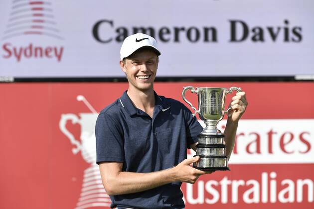 26th November 2017, The Australian Golf Club, Sydney, Australia; Emirates Australian Open Golf, final round; Winner Cameron Davis (AUS) with the Stonehaven Trophy  ActionPlus11956411