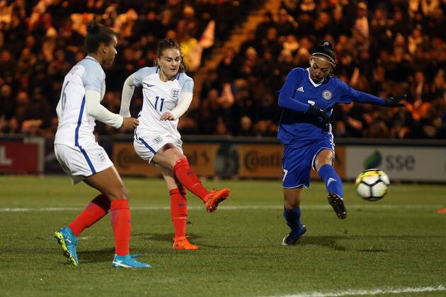 England Women v Kazakhstan Women 2019 FIFA Womens World Cup Qual Melissa Lawley of England scores her sides 1st goal during the 2019 FIFA Women s World Cup Qualifying match at the Weston Homes Community Stadium, Colchester Content Not Available For UK Newspapers Copyright: xPaulxChestertonx FIL-11025-0002