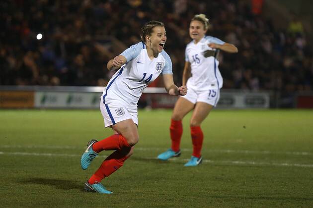 England Women v Kazakhstan Women 2019 FIFA Womens World Cup Qual Fran Kirby of England celebrates scoring her sides 2nd goal from the penalty spot during the 2019 FIFA Women s World Cup Qualifying match at the Weston Homes Community Stadium, Colchester Content Not Available For UK Newspapers Copyright: xPaulxChestertonx FIL-11025-0027