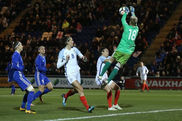 England Women v Kazakhstan Women 2019 FIFA Womens World Cup Qual Oksana Zheleznyak of Kazakhstan collects the ball safely during the 2019 FIFA Women s World Cup Qualifying match at the Weston Homes Community Stadium, Colchester Content Not Available For UK Newspapers Copyright: xPaulxChestertonx FIL-11025-0092