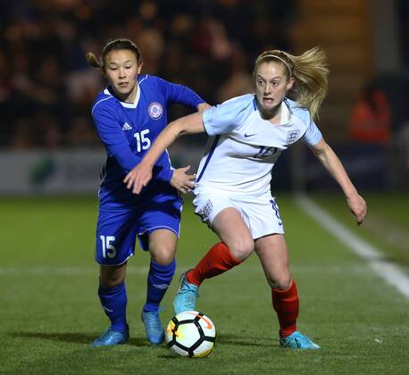 November 28, 2017 - Colchester, England, United Kingdom - England Women s Keira Walsh under pressure from IAsselkhan Turlybekova of Kazakhstan Women s ..during 2019 FIFA Women s World Cup Qualifier match between England Women and Kazakhstan Women at Weston Homes Community Stadium, Colchester, England on 28 Nov 2017. England v Kazakhstan - FIFA Women s World Cup Qualifier  - ZUMAn230 20171128_zaa_n230_467 Copyright: xKieranxGalvinx