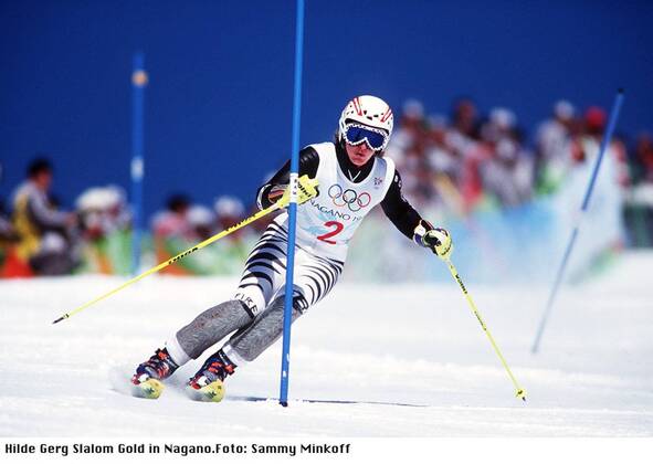 Hilde Gerg Alpine Skiing Games Nagano 1998 Slalom Victory Action Nagano Japan