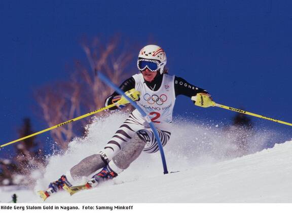 Hilde Gerg Alpine Skiing Games Nagano 1998 Slalom Victory Action Nagano France