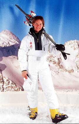 Katja Seizinger Alpine Skiing Olympia 1998 in Nagano in original clothing Neuss Germany