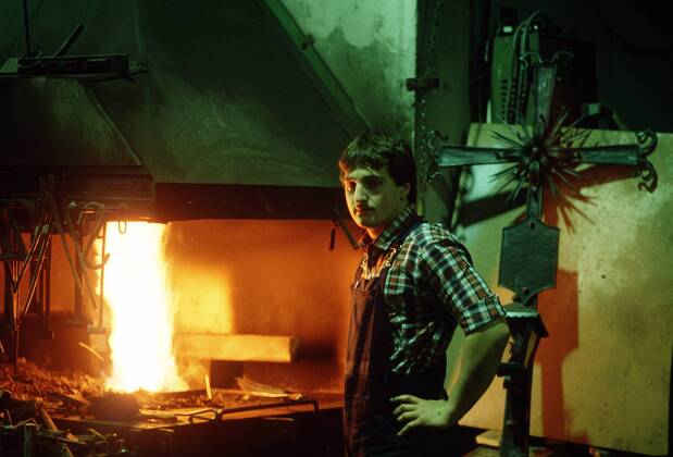 A skilled blacksmith Luger Georg Hackl is at his old teacher Berchtesgaden Germany