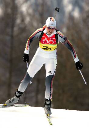 Biathlon women s relay silver medal Olympic Games 2006 was taken in San Sicario on 23 02 2006 Katrin Apel action San Sicario, Italy