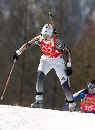 Biathlon women s relay silver medal Olympic Games 2006 was taken in San Sicario on 23 02 2006 Martina Glagow action San Sicario, Italy