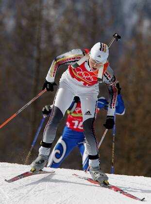 Biathlon women s relay silver medal Olympic Games 2006 was taken in San Sicario on 23 02 2006 Martina Glagow action San Sicario, Italy