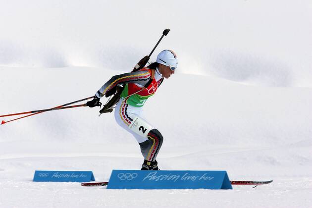 Biathlon women s relay silver medal Olympic Games 2006 was taken in San Sicario on 23 02 2006 Andrea Henkel action San Sicario, Italy
