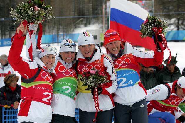 Biathlon women s relay silver medal Olympic Games 2006 was taken in San Sicario on 23 02 2006 the successful women s relay from left Martina Glagow Andrea Henkel, Katrin Apel Kati Wilhelm San Sicario, Italy