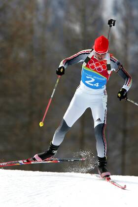 Biathlon women s relay silver medal Olympic Games 2006 was taken in San Sicario on 23 02 2006 Kati Wilhelm action San Sicario, Italy