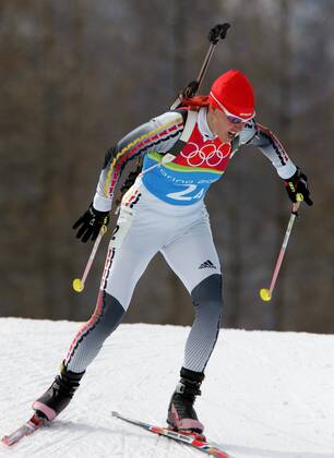 Biathlon women s relay silver medal Olympic Games 2006 was taken in San Sicario on 23 02 2006 Kati Wilhelm action San Sicario, Italy