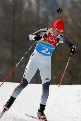 Biathlon women s relay silver medal Olympic Games 2006 was taken in San Sicario on 23 02 2006 Kati Wilhelm action San Sicario, Italy