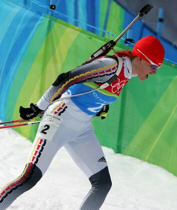Biathlon women s relay silver medal Olympic Games 2006 was taken in San Sicario on 23 02 2006 Kati Wilhelm action San Sicario, Italy