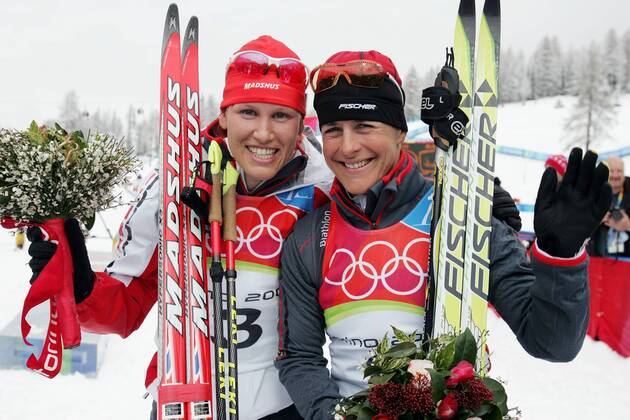 Kati Wilhelm silver brings Uschi Disl picks bronze recorded in San Sicario on 25 02 2006 biathlon Olympic Games 2006 San Sicario, Italy