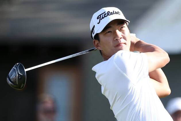 January 27, 2018 - San Diego, California, United States - Michael Kim tees off the first hole during the third round of the 2018 Farmers Insurance Open at Torrey Pines GC. Golf 2018: Farmers Insurance Open - Round 3 - ZUMAw109 20180127_zap_w109_005 Copyright: xDebbyxWongx