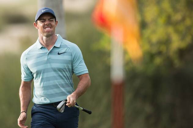 Rory Mcilroy of Northern Ireland can t quite believe it during the fourth round of the Omega Dubai Desert Classic European Tour 2018 at the Emirates Golf Club, Dubai, UAE on 28 January 2018. Copyright: xGrantxWinterx 18690196