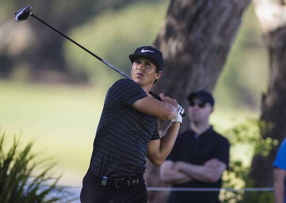 9th February 2018, Lake Karrinyup Country Club, Karrinyup, Australia; ISPS HANDA World Super 6 Perth golf, second round; Thorbjorn Olesen (DEN) watches the ball flight  ActionPlus11983386