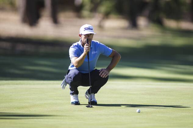 9th February 2018, Lake Karrinyup Country Club, Karrinyup, Australia; ISPS HANDA World Super 6 Perth golf, second round; Wade Ormsby (AUS SA) lines up his putt  ActionPlus11983394