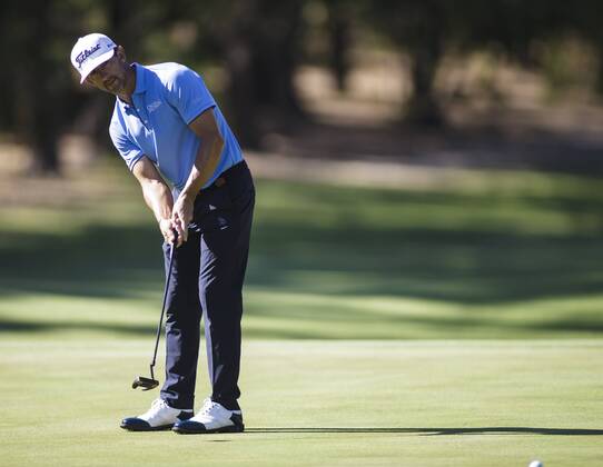 9th February 2018, Lake Karrinyup Country Club, Karrinyup, Australia; ISPS HANDA World Super 6 Perth golf, second round; Wade Ormsby (AUS SA) putts  ActionPlus11983395