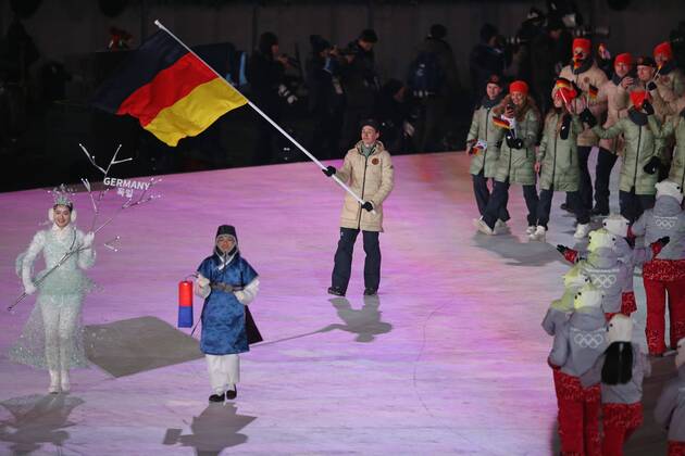 German team with Kurt Frenzel as flagbearer during opening ceremony of the 2018 Olympic Games in PyeongChang 09 02 2018