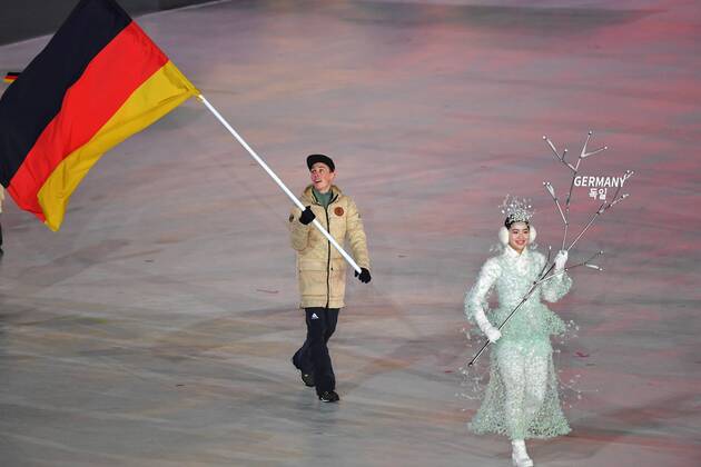 Invasion of the German delegation athletes with flag bearer Eric FRENZEL GER Nordic combined opening ceremony opening ceremony PyeongChang Olympic Stadium on 09 02 2018 Winter Olympics 2018 from 09 02 25 02 2018 in PyeongChang of South Korea