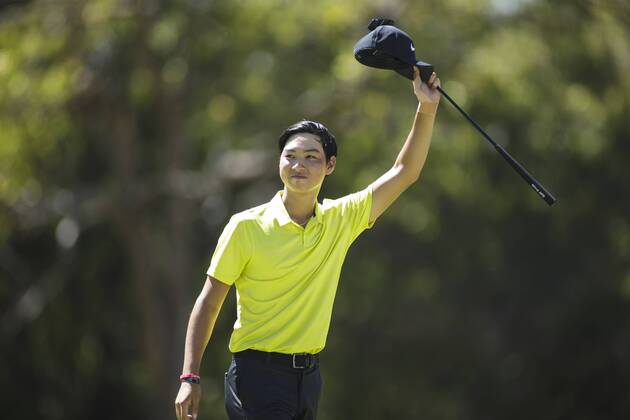 11th February 2018, Lake Karrinyup Country Club, Karrinyup, Australia; ISPS HANDA World Super 6 Perth golf, final round; Min Woo Lee (a) (AUS) wins his way into the final 8  ActionPlus11985033