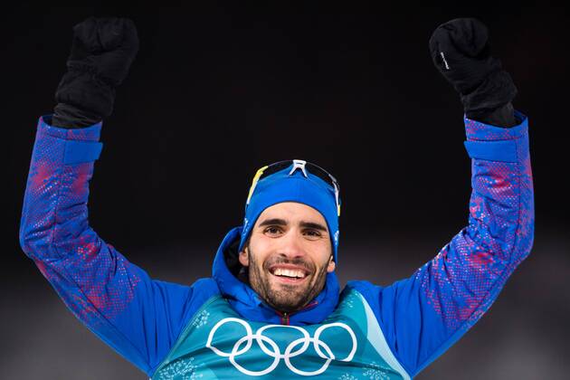 180218 Martin Fourcade of France Gold after the Men s 15 km Mass Start during day nine of the 2018 Winter Olympics on February 18 2018 in Pyeongchang Photo Carl S BILDBYR N code CS 57999 305  Copyright: CARLxSANDIN BB180218CS162