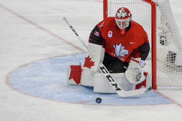 PYEONGCHANG, South Korea - FEBRUARY 21: Canada men s hockey goalie Kevin Poulin (31) makes a third period save during the men s hockey semi final game between Canada and Finland during the 2018 Winter Olympic Games Olympische Spiele Olympia OS at the Gangneung Hockey Center on February 21, 2018 in PyeongChang, South Korea. Canada advances to the gold medal game with 1-0 victory. (Photo by Ken Murray Icon Sportswire) OLYMPICS: FEB 21 PyeongChang - Day 14 Icon18022114031 EDITORIAL USE ONLY