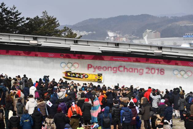 Bob Germany with WALTHER Nico KUSKE Kevin ROEDIGER Alexander FRANKE Eric Action Bobsleigh Four Man Four-man Olympic Sliding Center on 24 02 2018 2018 Winter Olympics from 09 02 25 02 2018 in PyeongChang South Korea