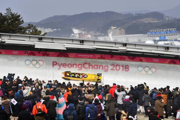 Bob Germany with WALTHER Nico KUSKE Kevin ROEDIGER Alexander FRANKE Eric Action Bobsleigh Four Man Four-man Olympic Sliding Center on 24 02 2018 2018 Winter Olympics from 09 02 25 02 2018 in PyeongChang South Korea