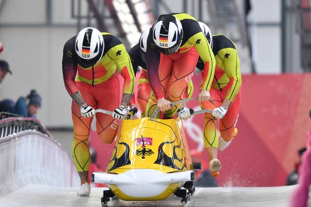 Bob Germany with WALTHER Nico KUSKE Kevin ROEDIGER Alexander FRANKE Eric Action Start pushing Bobsleigh Four Man Four-man Olympic Sliding Center on 25 02 2018 2018 Winter Olympics from 09 02 25 02 2018 in PyeongChang South Korea