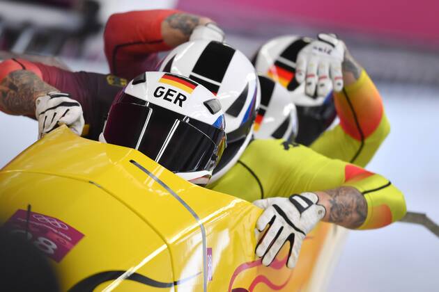 Bob Germany with WALTHER Nico KUSKE Kevin ROEDIGER Alexander FRANKE Eric Action Start pushing Bobsleigh Four Man Four-man Olympic Sliding Center on 25 02 2018 2018 Winter Olympics from 09 02 25 02 2018 in PyeongChang South Korea