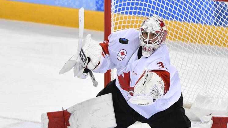 Goalie Kevin Poulin of Canada in action during the men s bronze medal hockey game at the 2018 Winter Olympics in Gangneung, South Korea, Saturday, Feb. 24, 2018. (CTKxPhoto MichalxKamaryt) CTKPhotoP201802240570901  kmt 5