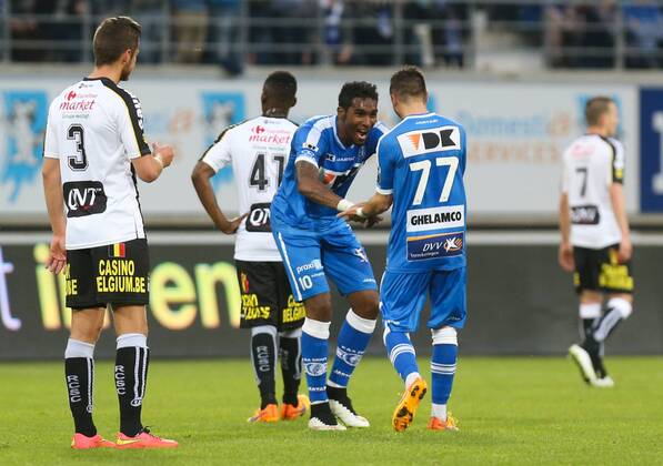 - GENT, BELGIUM: Gent s Renato Neto and Gent s Danijel Milicevic celebrate after scoring during the Jupiler Pro League match between KAA Gent and Sporting Charleroi, Friday 08 May 2015 in Gent, on the seventh day of the Play-off 1. VIRGINIExLEFOUR x80803188x