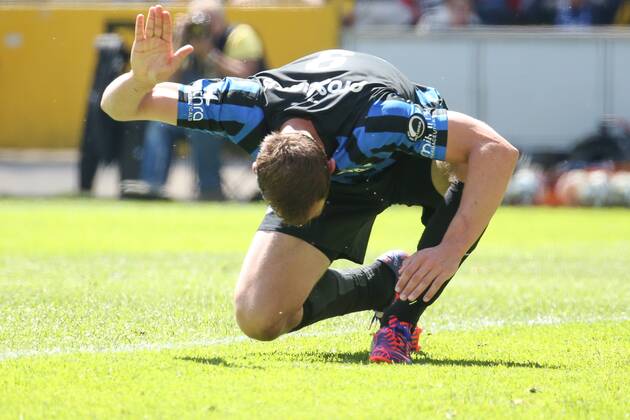 - BRUGGE, BELGIUM: Club s Tom De Sutter reacts during the Jupiler Pro League match between Club Brugge KV and KAA Gent, in Brugge, Sunday 17 May 2015, on the eighth day of the Play-off 1. BRUNOxFAHY x81066971x