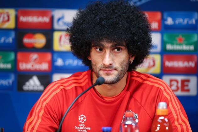 - BRUGGE, BELGIUM: Manchester s Marouane Fellaini pictured during a press conference PK Pressekonferenz of British soccer club Manchester United ManU in Brugge, Tuesday 25 August 2015. Tomorrow Belgian first league soccer team Club Brugge will play the return game of the play-offs of the Uefa Champions League competition against British soccer club Manchester United FC. Manchester United won the first leg 3-1. BRUNOxFAHY  x84609392x