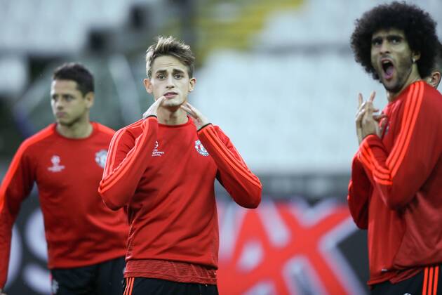 - BRUGGE, BELGIUM: Manchester s Adnan Januzaj and Manchester s Marouane Fellaini pictured during a training session of British soccer club Manchester United ManU in Brugge, Tuesday 25 August 2015. Tomorrow Belgian first league soccer team Club Brugge will play the return game of the play-offs of the Uefa Champions League competition against British soccer club Manchester United FC. Manchester United won the first leg 3-1. BRUNOxFAHY  x84611417x